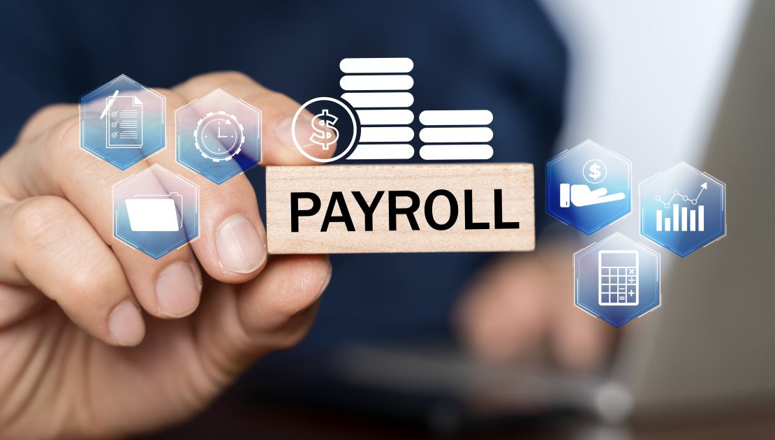 payroll business finance businessman holding virtual payroll icon report financial information